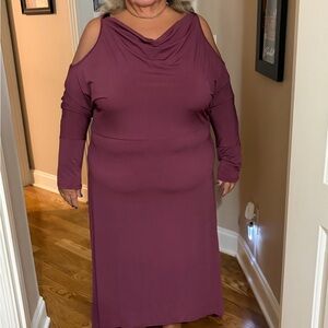 Elegant Burgundy Open Shoulder Dress 3X